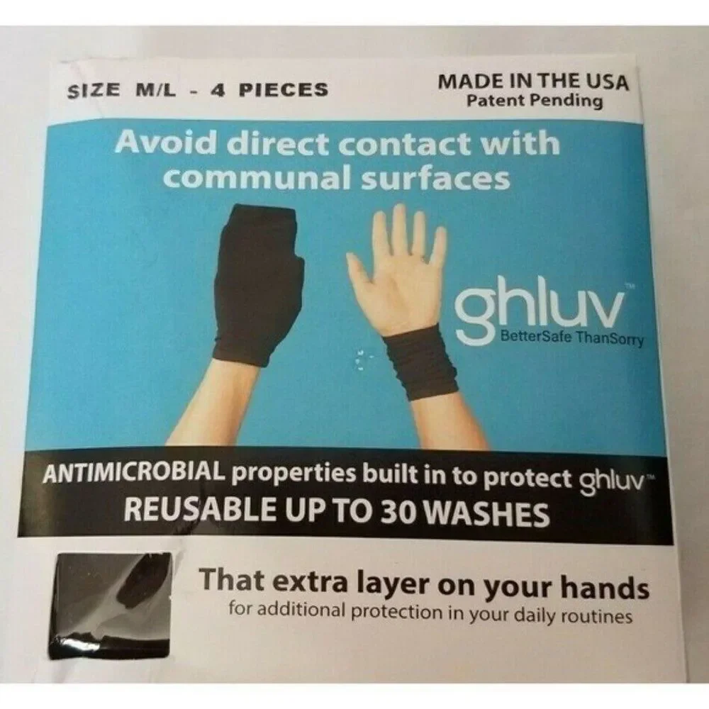 Size M/L Antimicrobial Fingerless Safety Gloves by ghluv Black 2 Pair (PPE)